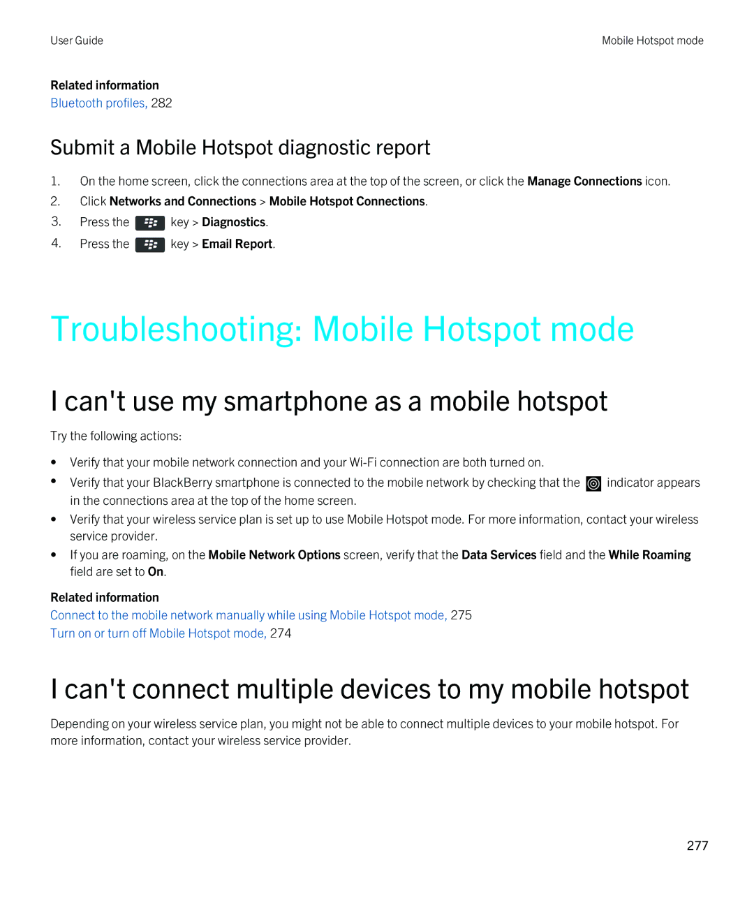 Blackberry 9380 manual Troubleshooting Mobile Hotspot mode, Cant use my smartphone as a mobile hotspot 