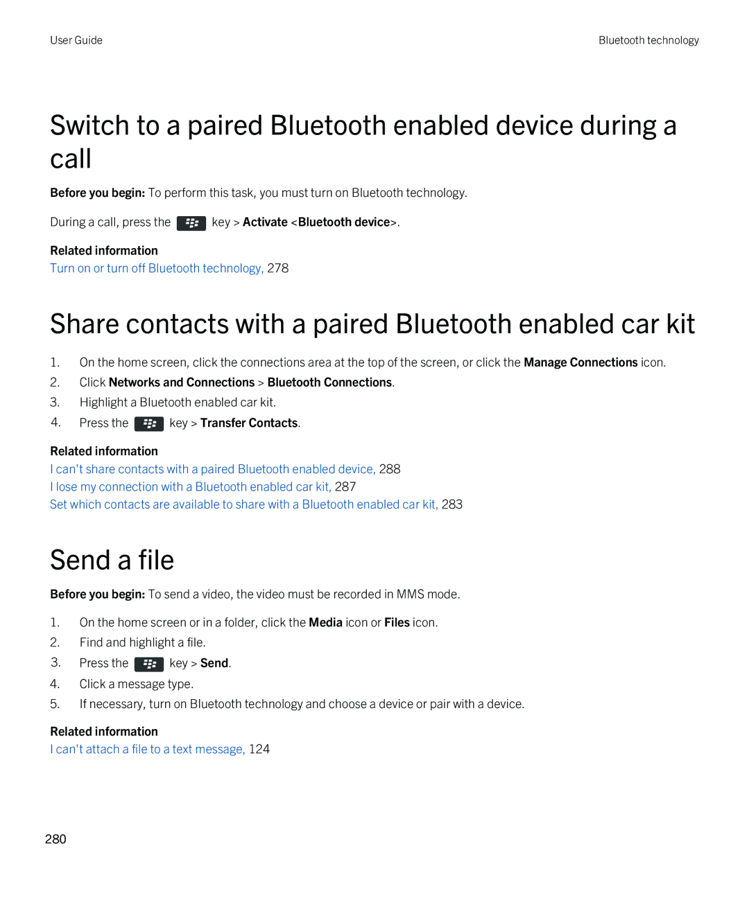 Blackberry 9380 manual Switch to a paired Bluetooth enabled device during a call, Send a file 