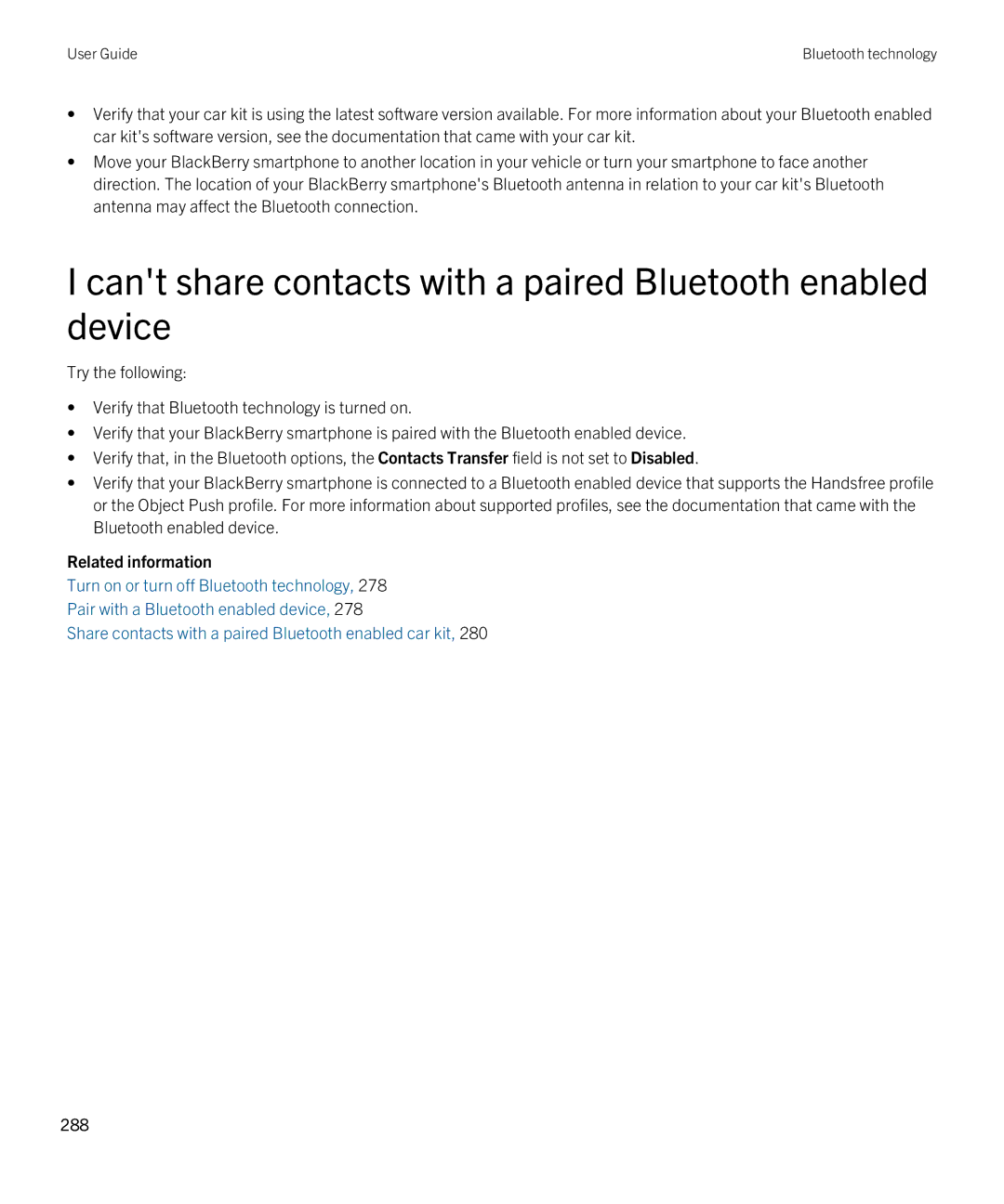 Blackberry 9380 manual Cant share contacts with a paired Bluetooth enabled device 