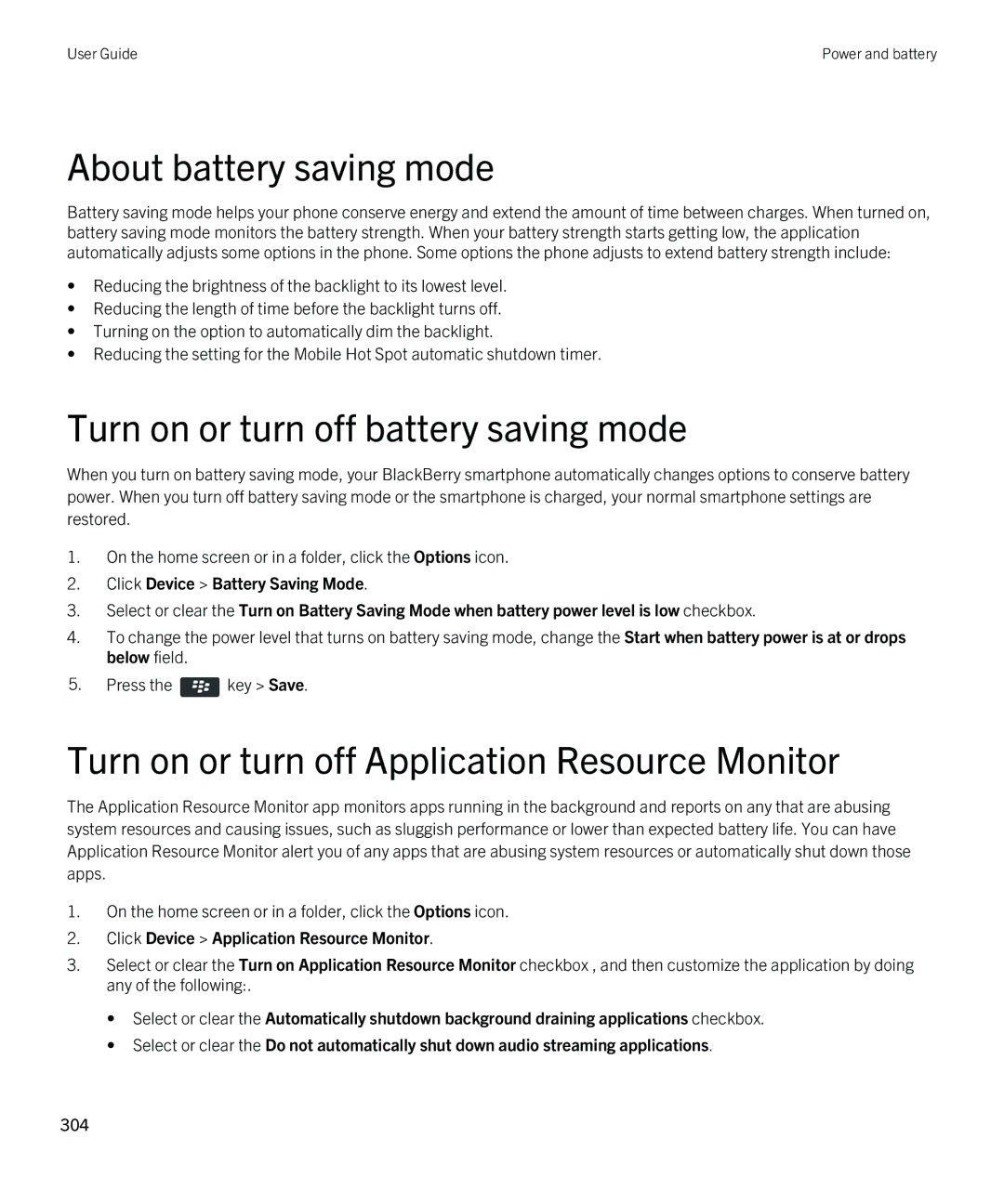 Blackberry 9380 manual About battery saving mode, Turn on or turn off battery saving mode 