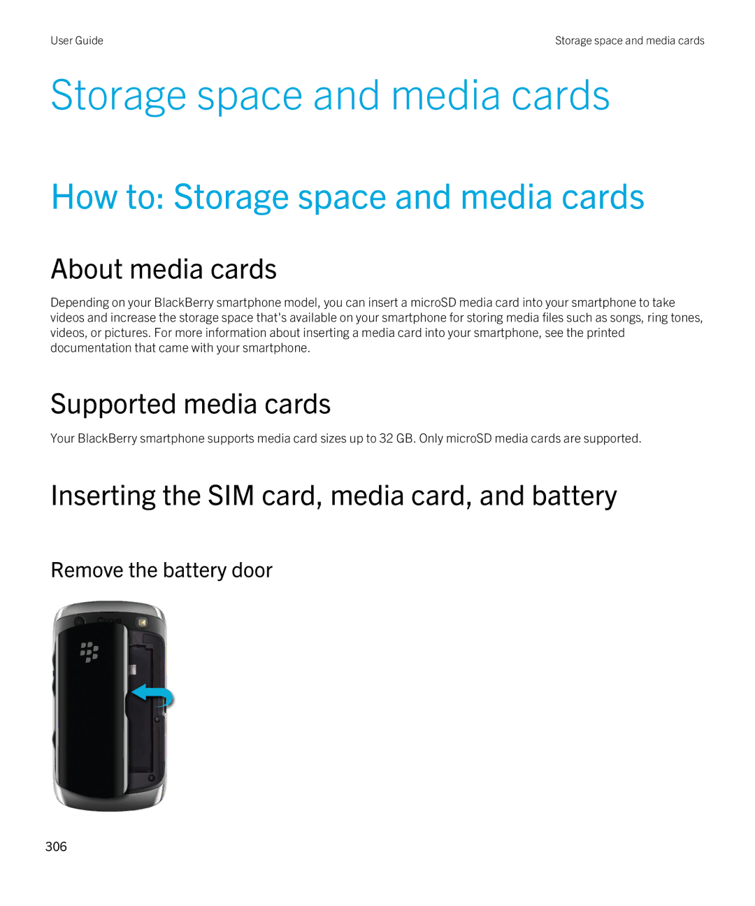 Blackberry 9380 manual How to Storage space and media cards, About media cards, Supported media cards 