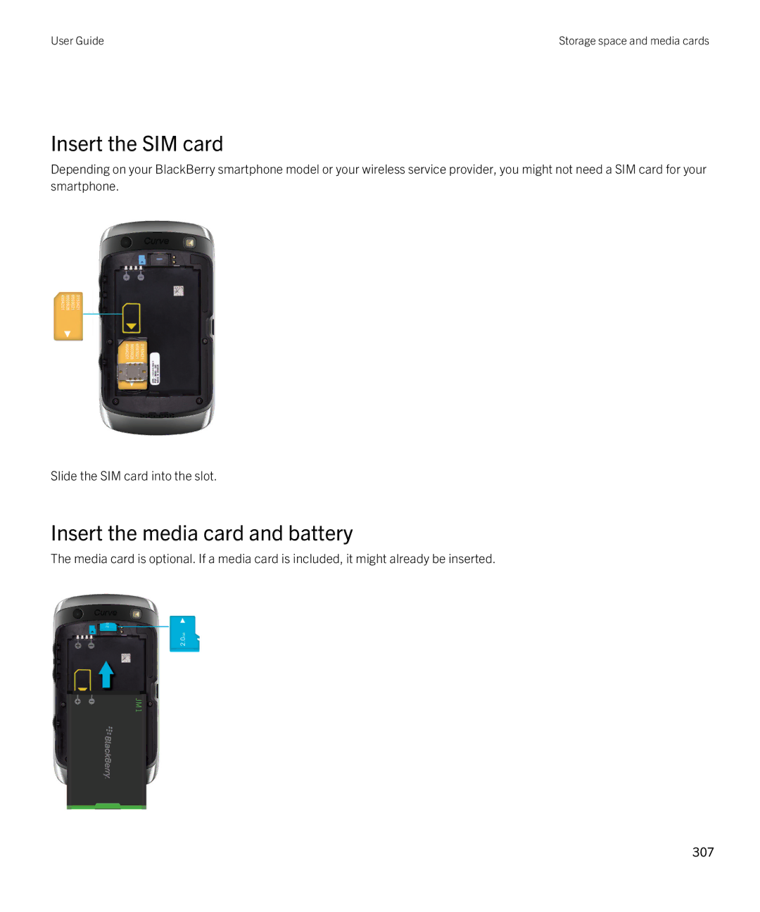 Blackberry 9380 manual Insert the SIM card 