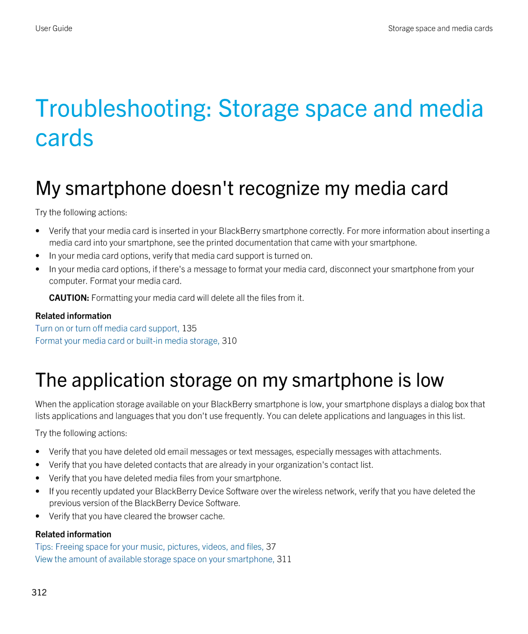 Blackberry 9380 manual Troubleshooting Storage space and media cards, My smartphone doesnt recognize my media card 