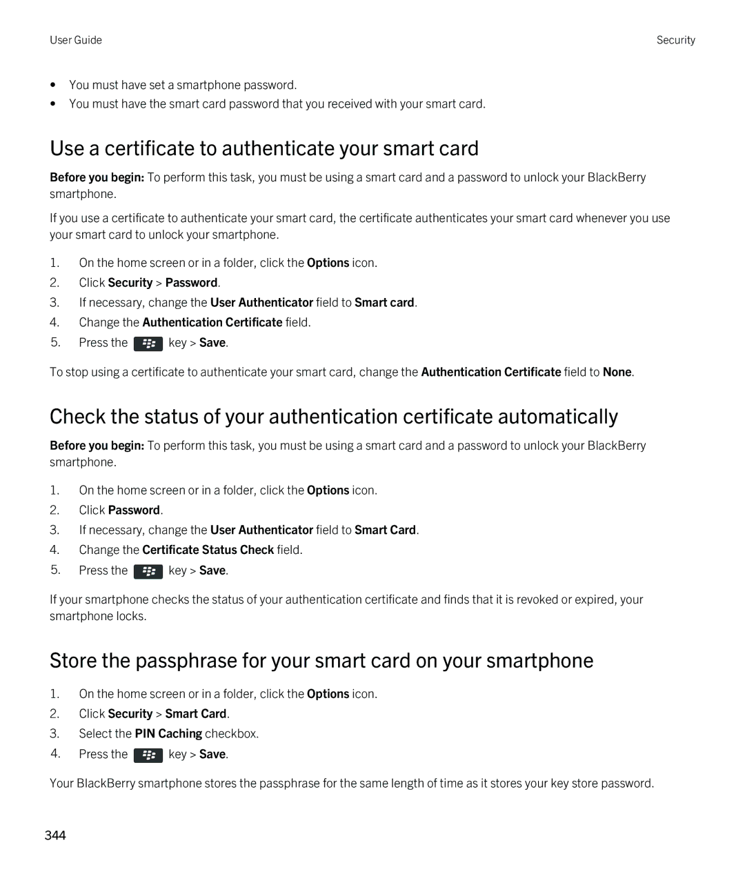 Blackberry 9380 manual Use a certificate to authenticate your smart card 