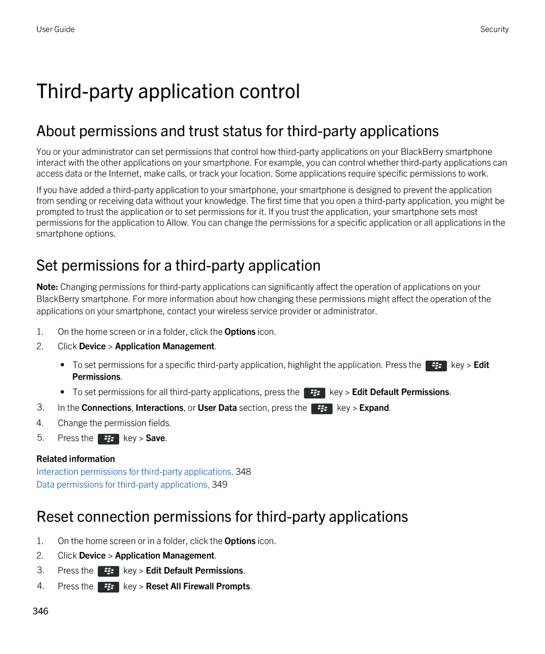 Blackberry 9380 manual Third-party application control, Set permissions for a third-party application, Permissions 