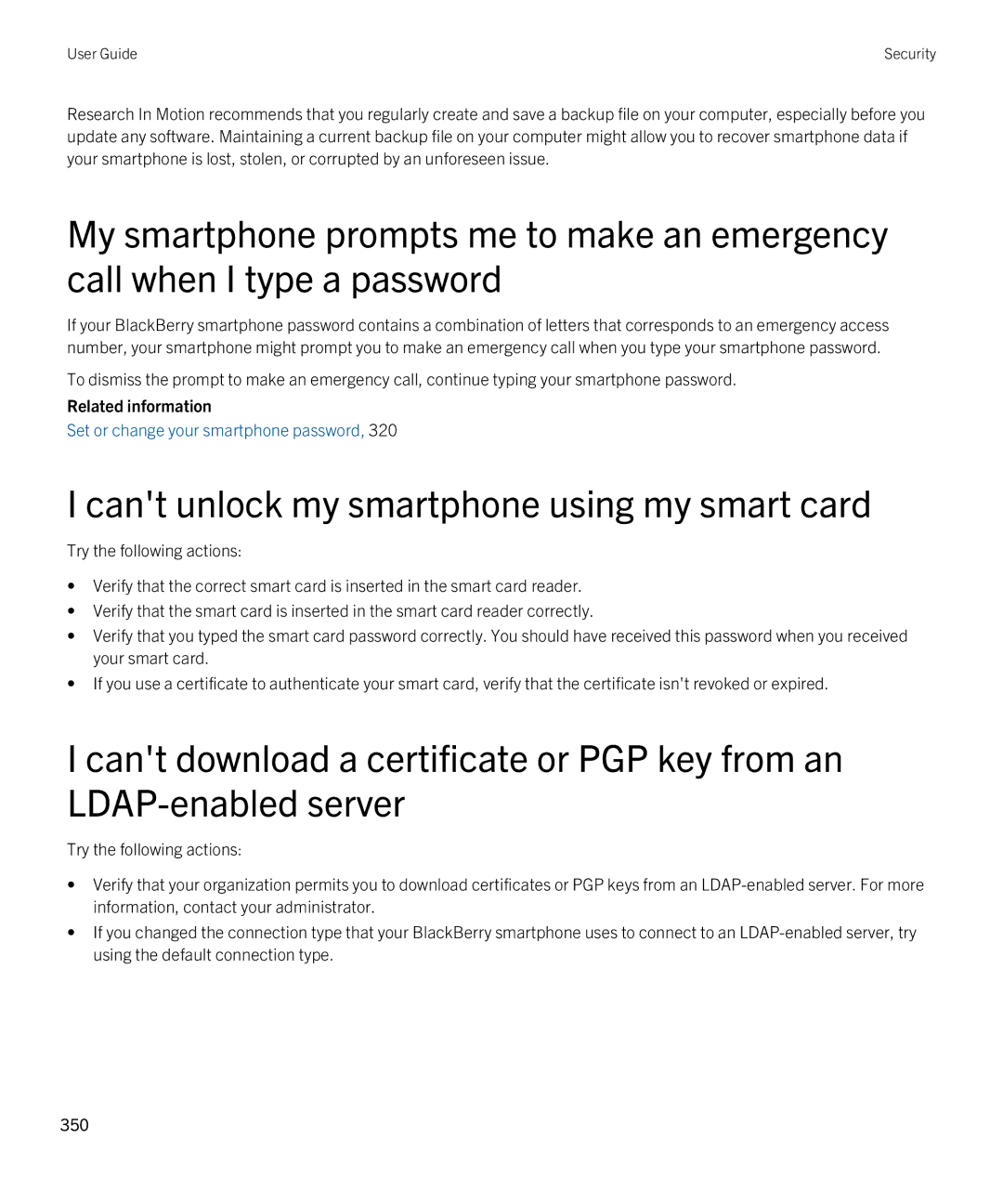 Blackberry 9380 manual Cant unlock my smartphone using my smart card 