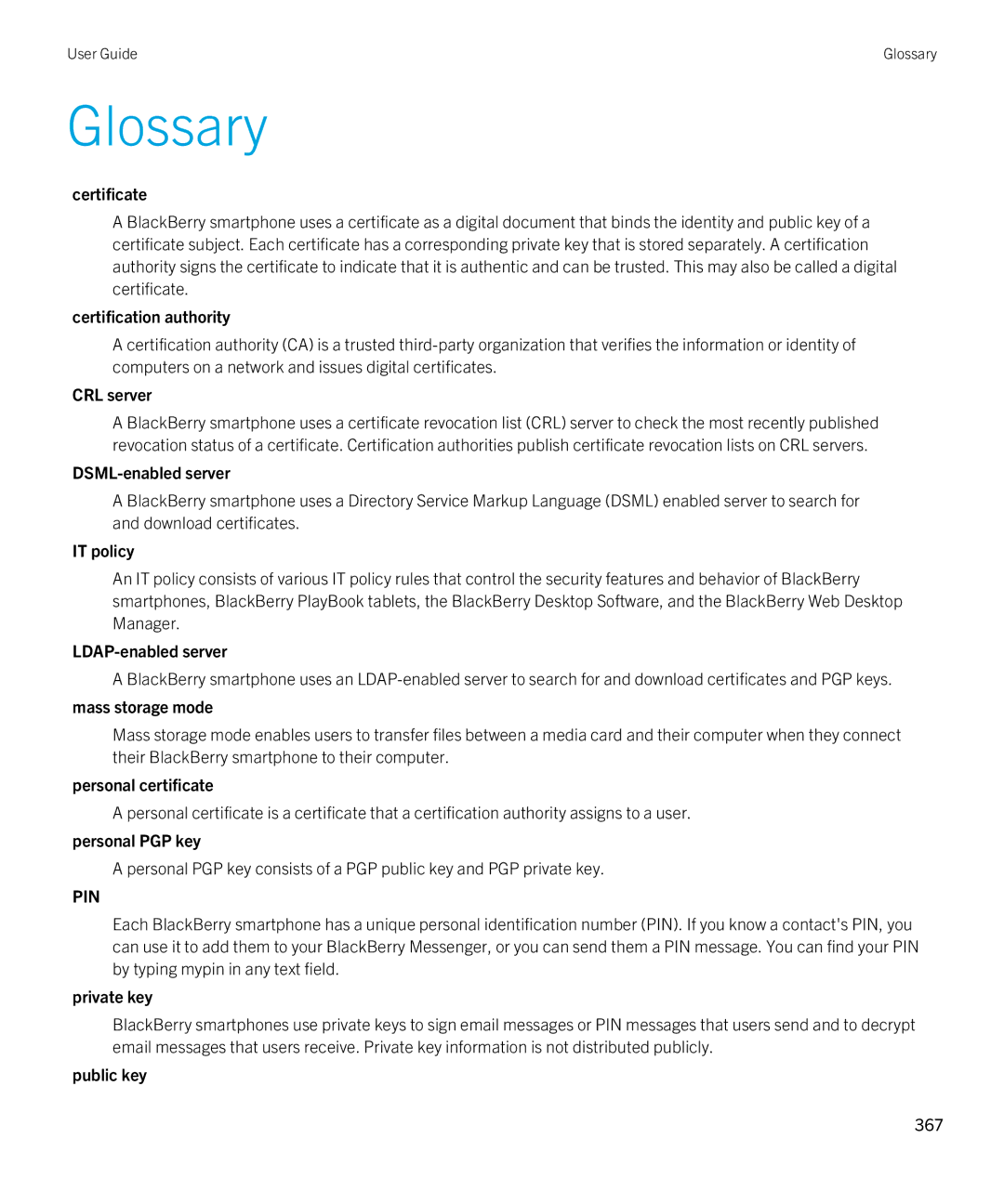 Blackberry 9380 manual Glossary 