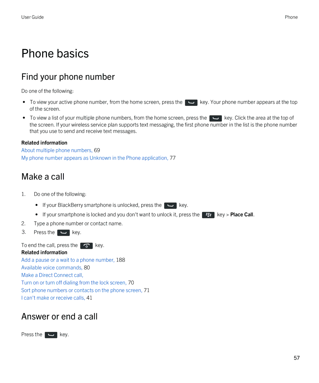 Blackberry 9380 manual Phone basics, Find your phone number, Make a call, Answer or end a call 