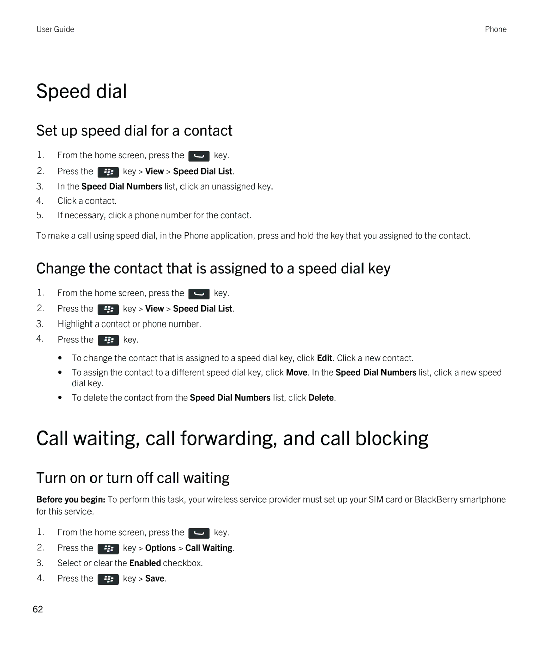 Blackberry 9380 manual Speed dial, Call waiting, call forwarding, and call blocking, Set up speed dial for a contact 