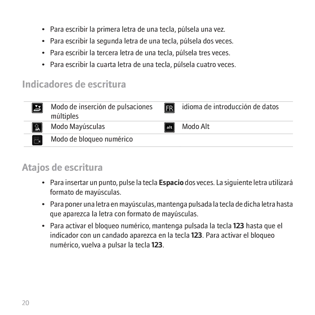 Blackberry 9530 manual Indicadores de escritura 