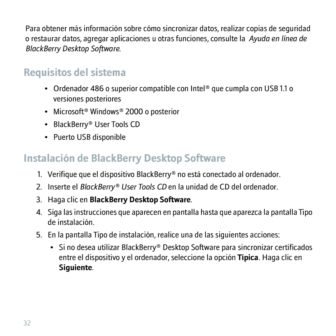 Blackberry 9530 manual Requisitos del sistema 