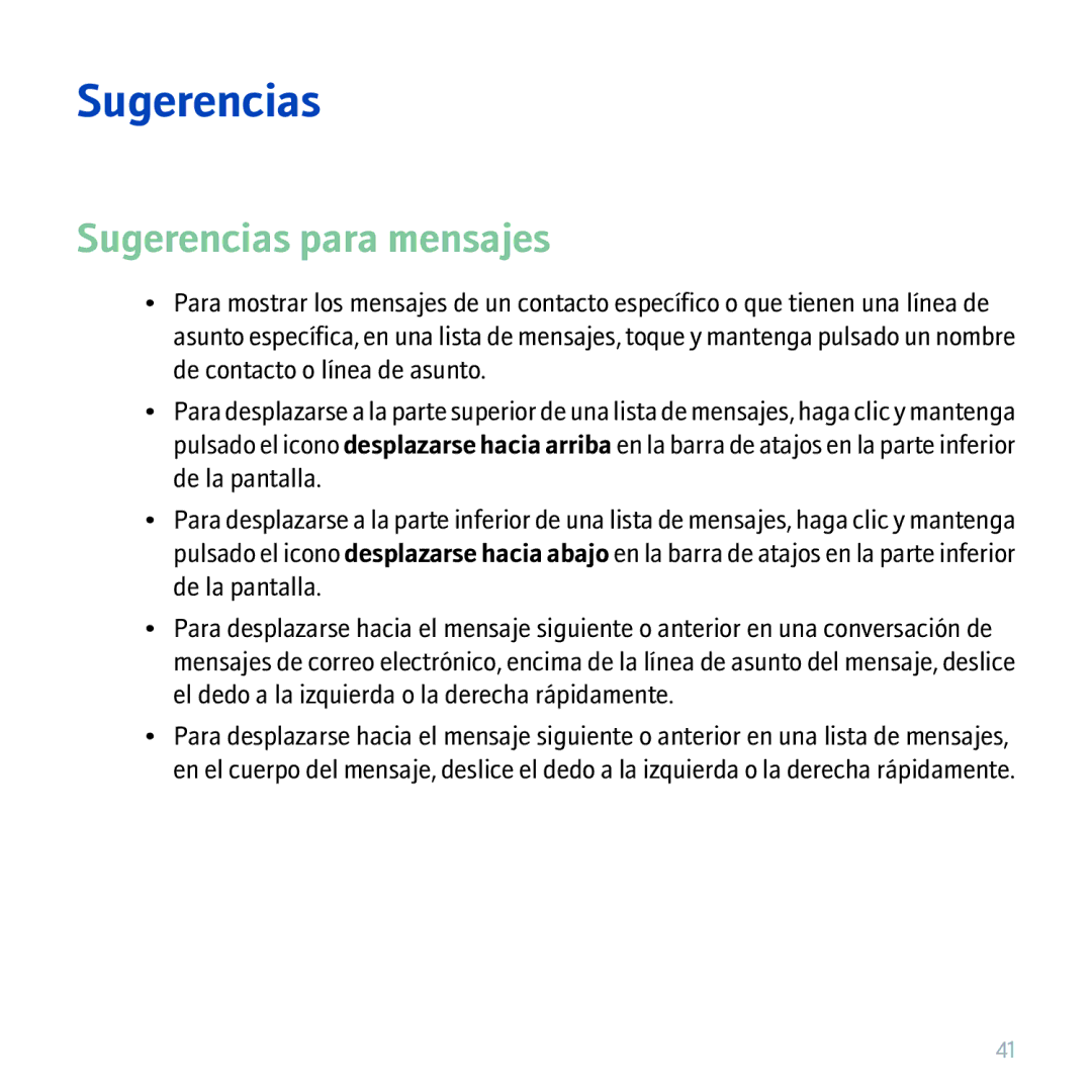 Blackberry 9530 manual Sugerencias para mensajes 