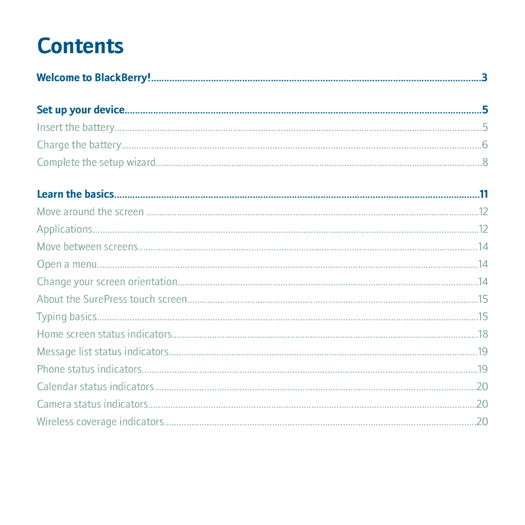 Blackberry 9530 manual Contents 