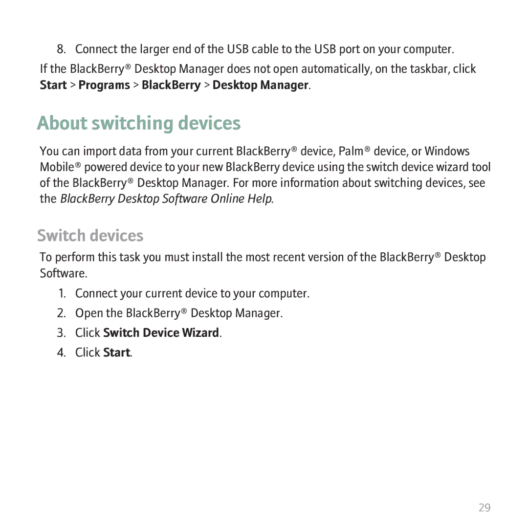 Blackberry 9530 manual About switching devices, Switch devices 