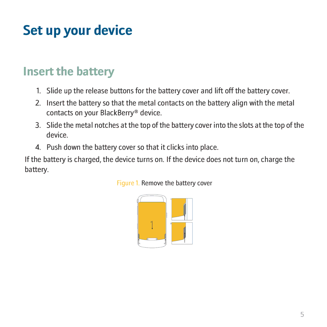 Blackberry 9530 manual Set up your device, Insert the battery 