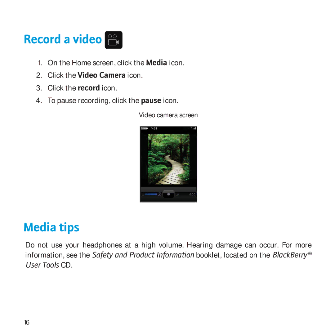 Blackberry 9550, 9520 manual Record a video, Media tips 