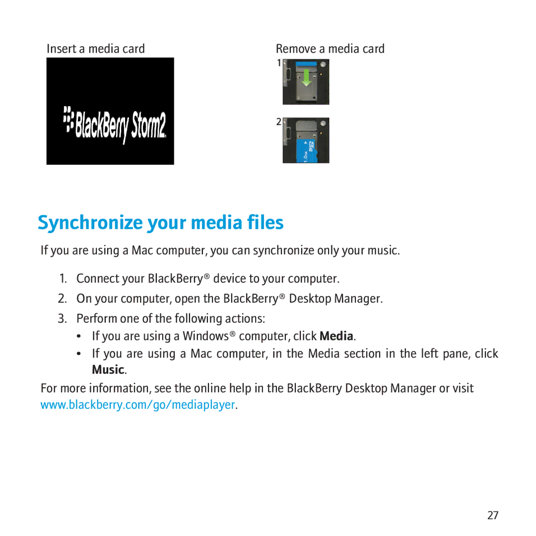 Blackberry 9520, 9550 manual Synchronize your media files 