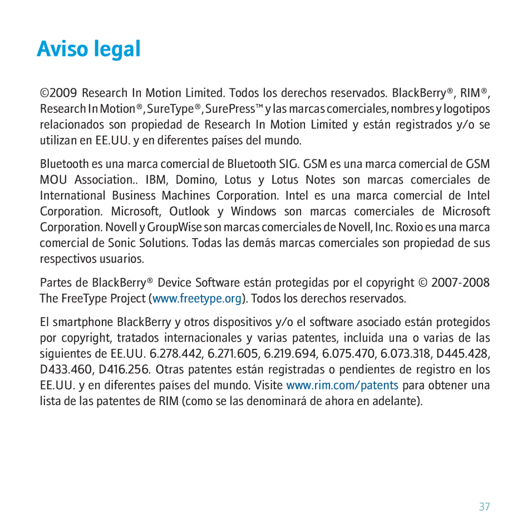 Blackberry 9630 manual Aviso legal 