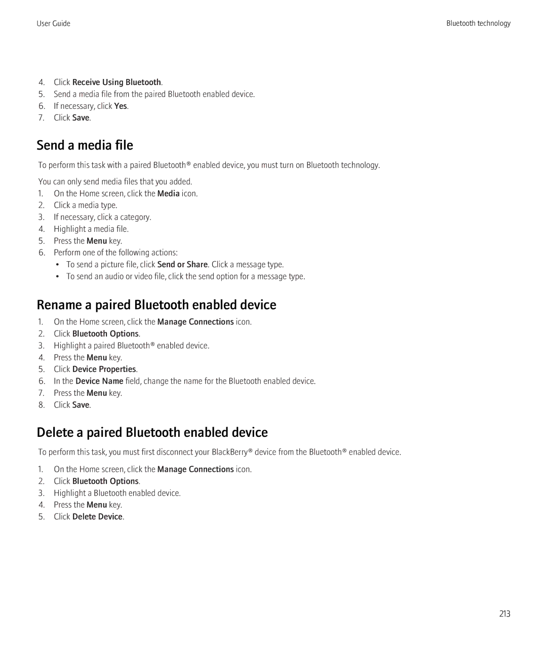 Blackberry 9700 manual Rename a paired Bluetooth enabled device, Delete a paired Bluetooth enabled device 