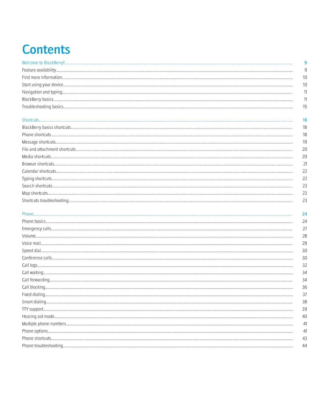 Blackberry 9700 manual Contents 