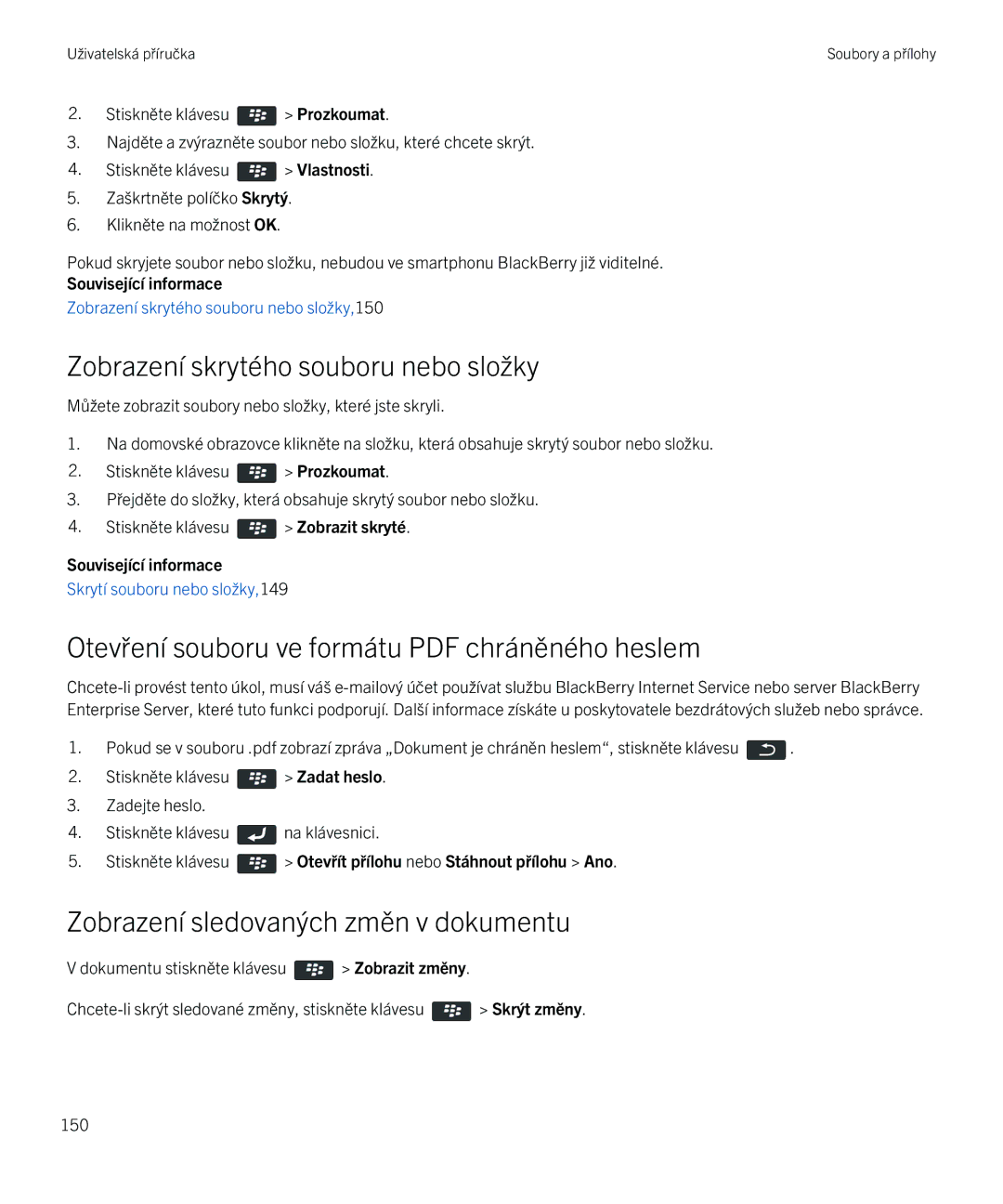 Blackberry 9720 manual Zobrazení skrytého souboru nebo složky, Zobrazení sledovaných změn v dokumentu, Zobrazit změny 