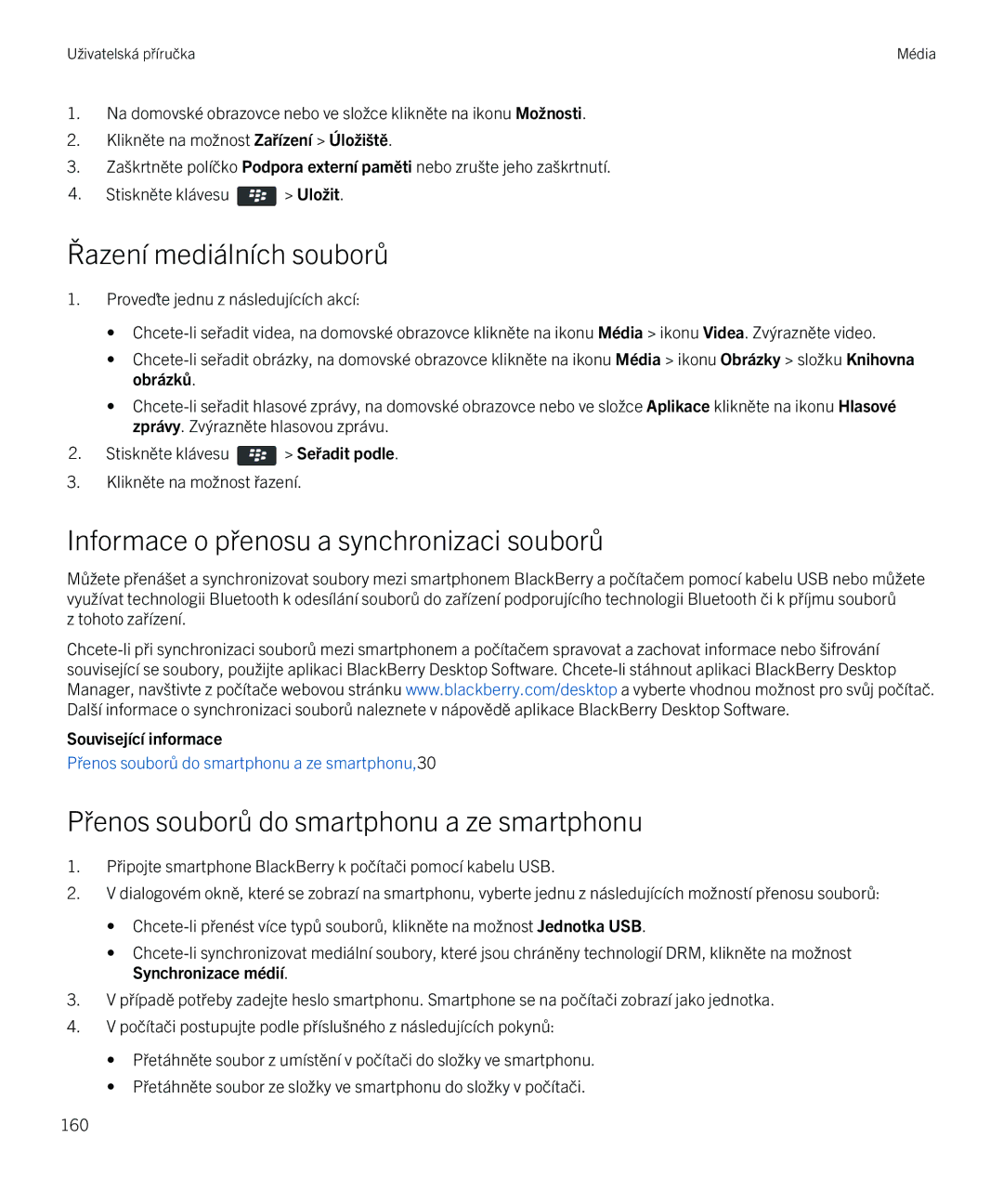 Blackberry 9720 manual Řazení mediálních souborů, Informace o přenosu a synchronizaci souborů 
