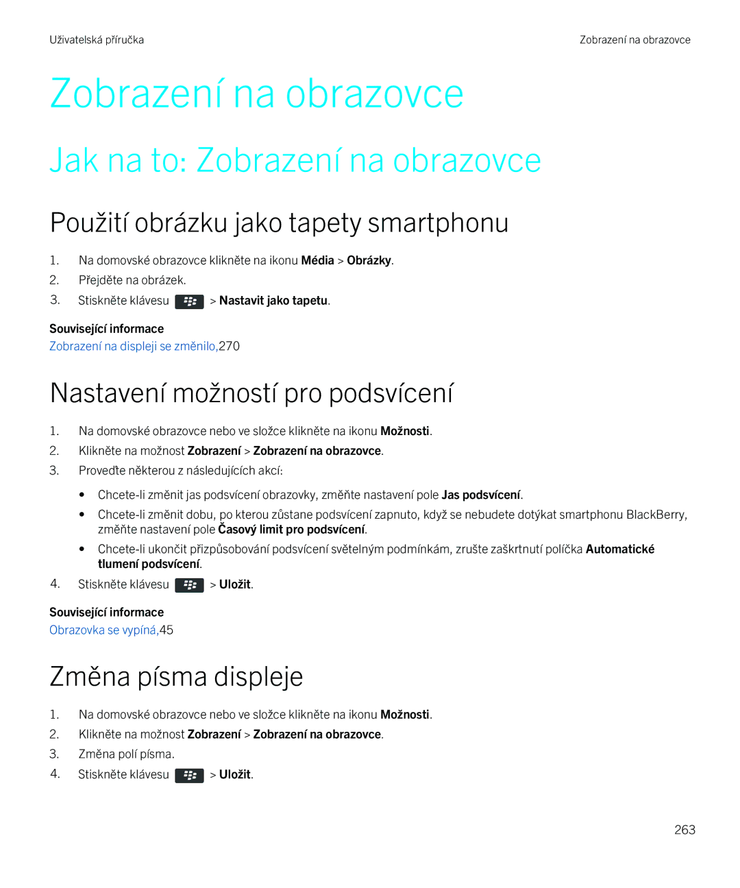 Blackberry 9720 manual Jak na to Zobrazení na obrazovce, Použití obrázku jako tapety smartphonu, Změna písma displeje 