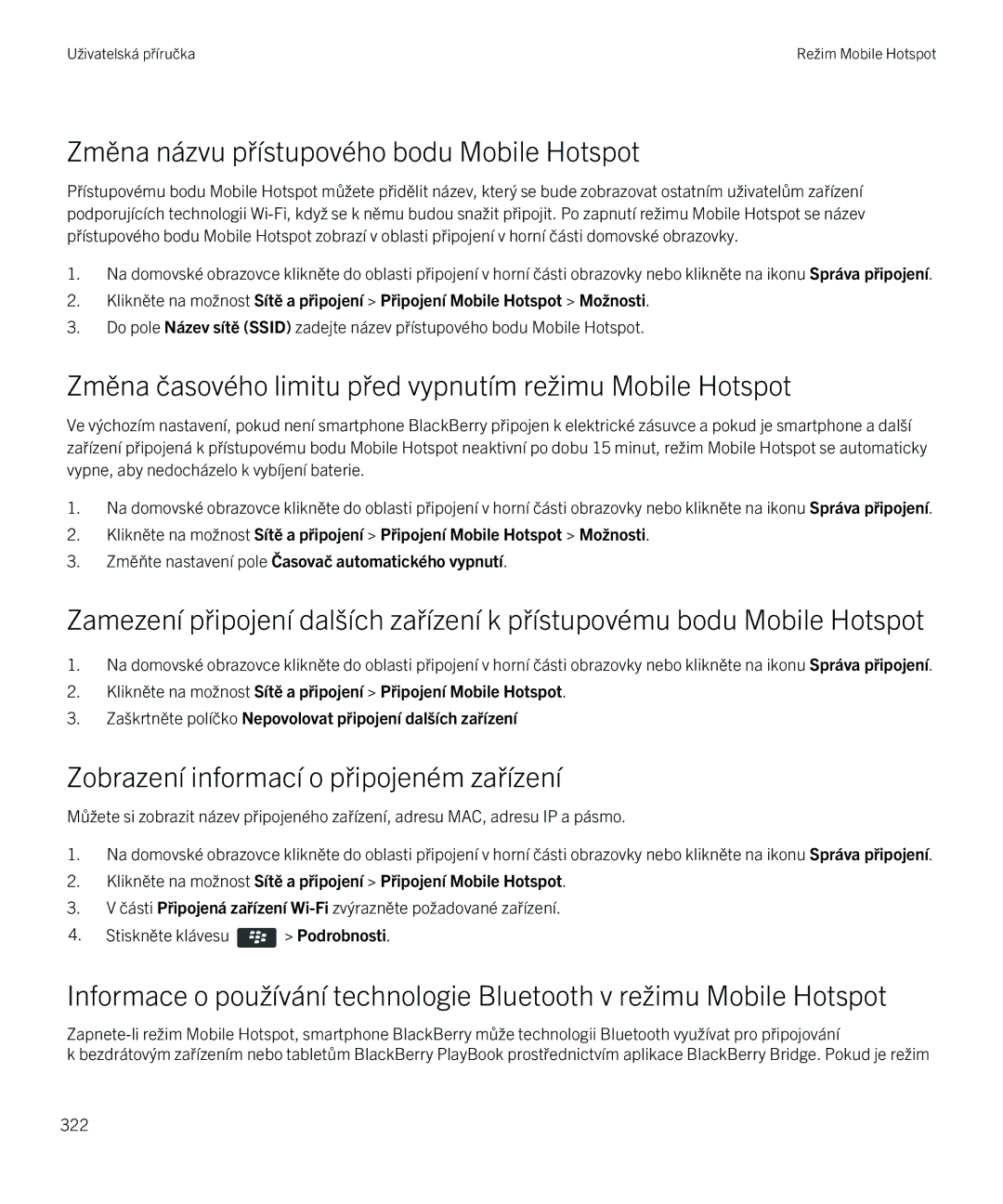 Blackberry 9720 Změna názvu přístupového bodu Mobile Hotspot, Změna časového limitu před vypnutím režimu Mobile Hotspot 