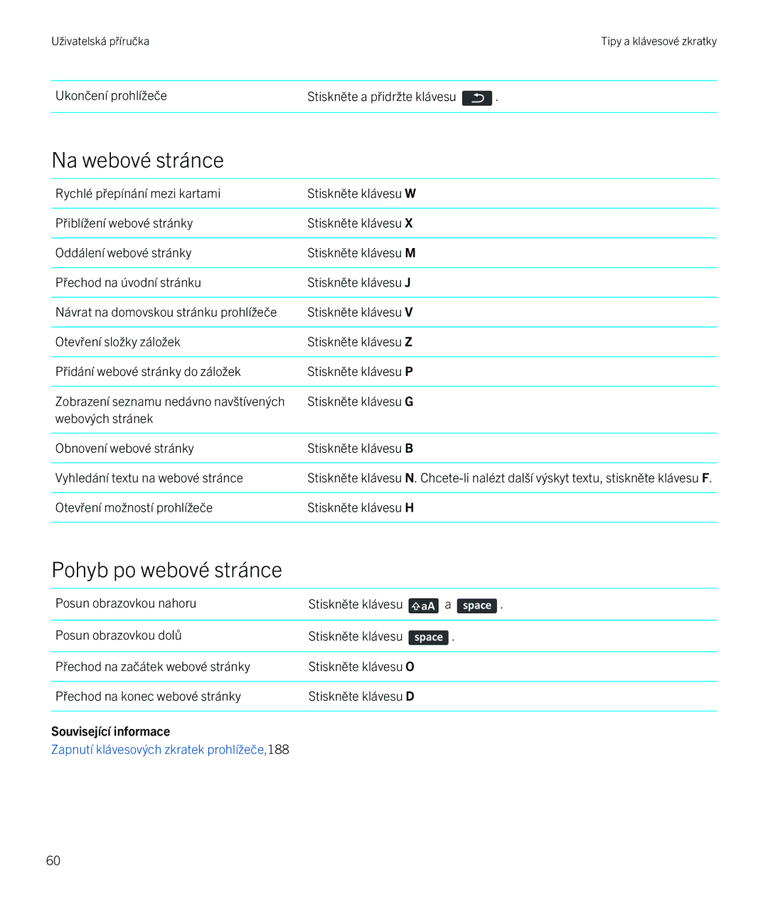 Blackberry 9720 manual Na webové stránce, Pohyb po webové stránce 