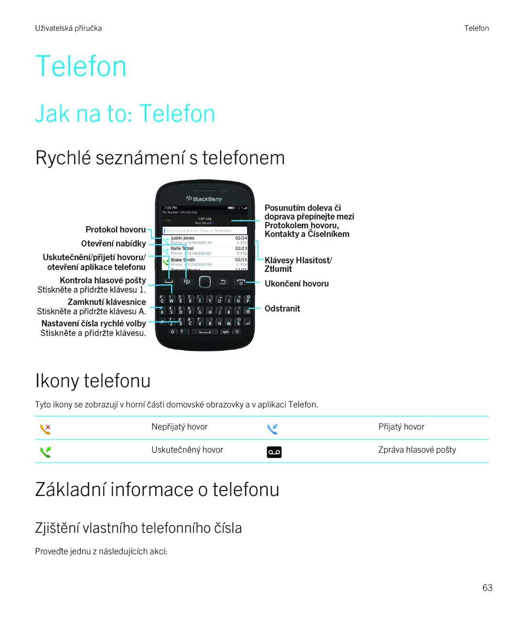 Blackberry 9720 manual Jak na to Telefon, Rychlé seznámení s telefonem Ikony telefonu, Základní informace o telefonu 