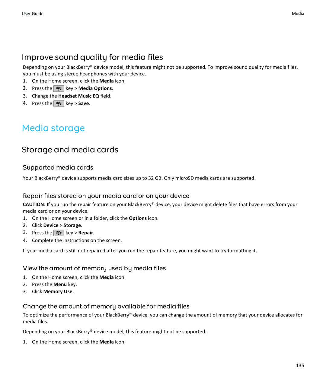 Blackberry NO_CARRIERCNETBBBOLD9780BLKTMB manual Media storage, Storage and media cards 