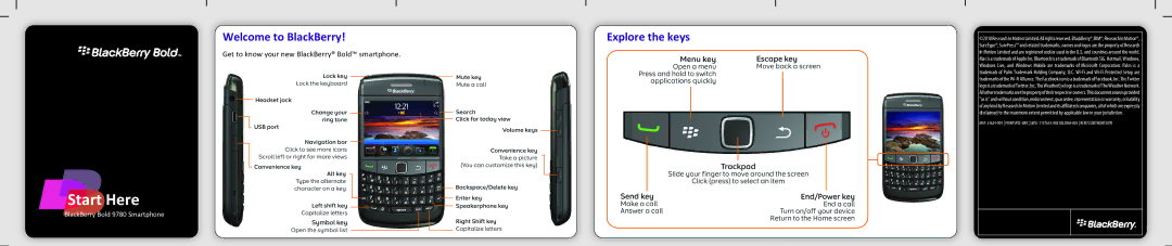 Blackberry 9780 warranty Start Here, Welcome to BlackBerry Explore the keys 