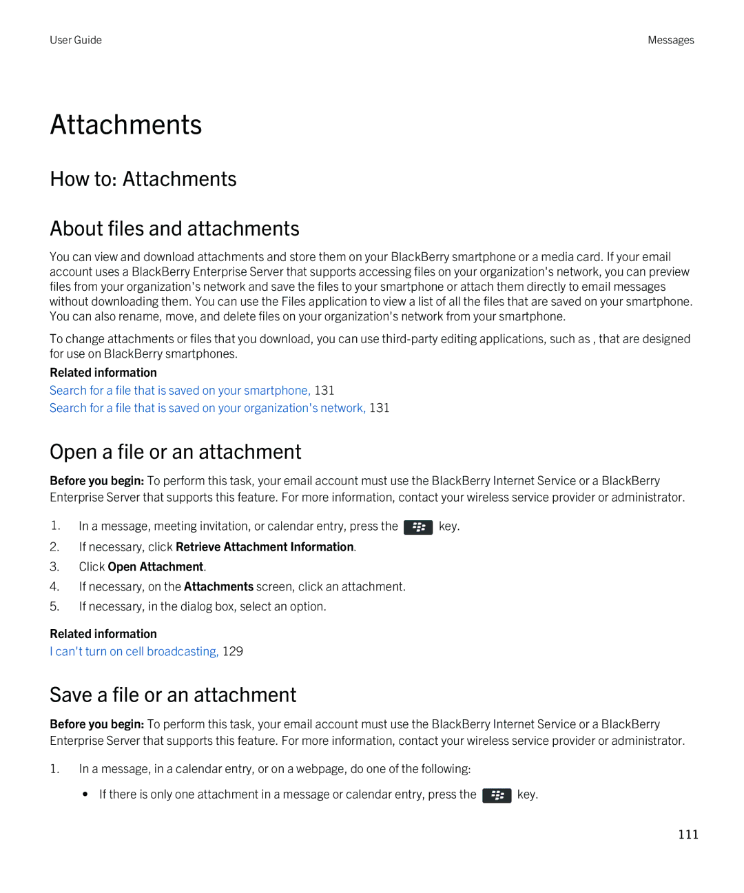 Blackberry 9790 manual How to Attachments About files and attachments, Open a file or an attachment 