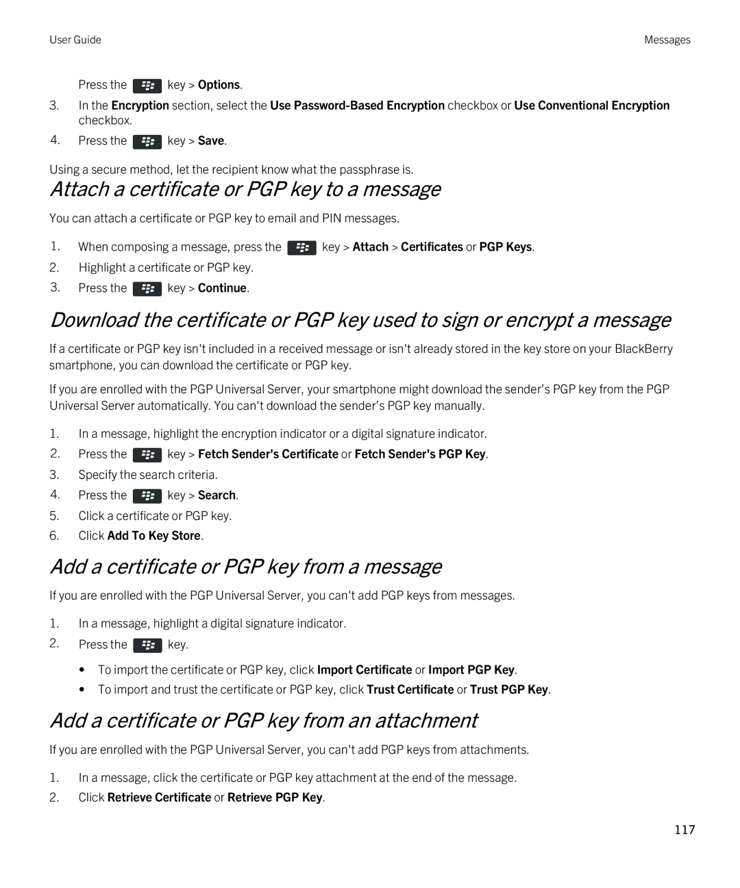 Blackberry 9790 manual Click Add To Key Store, Click Retrieve Certificate or Retrieve PGP Key 