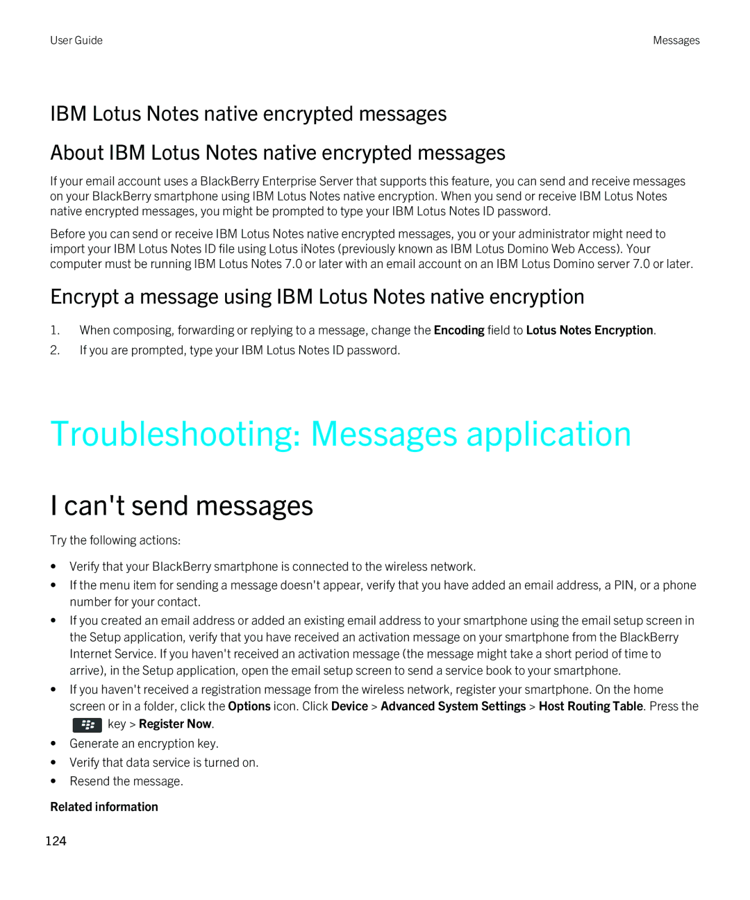 Blackberry 9790 manual Troubleshooting Messages application, Encrypt a message using IBM Lotus Notes native encryption 