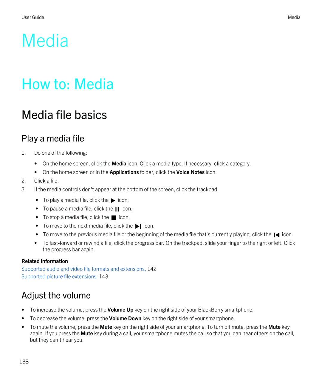 Blackberry 9790 manual How to Media, Media file basics, Play a media file 