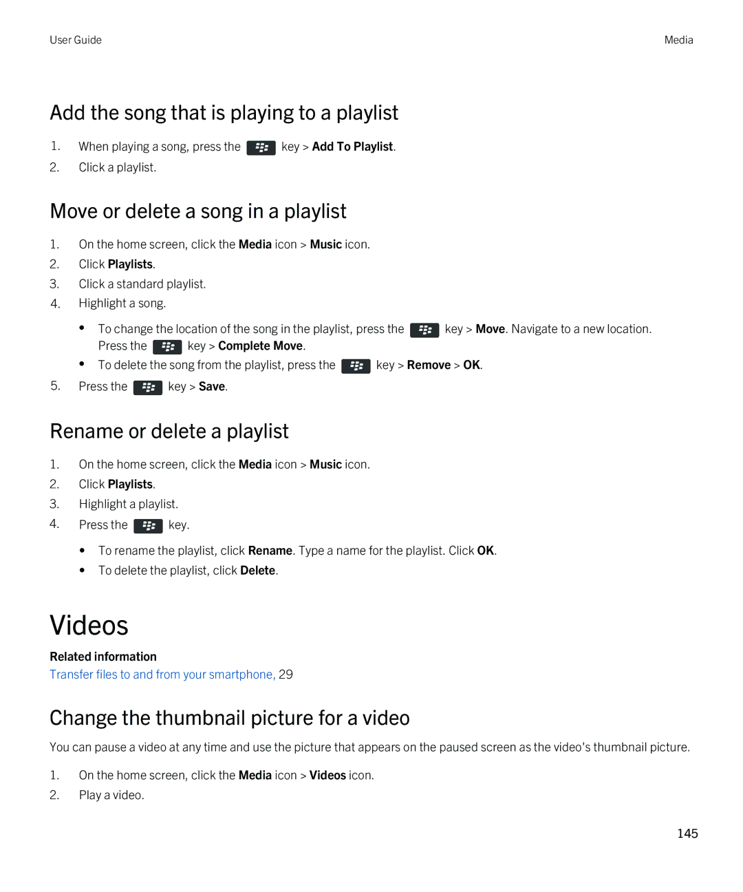 Blackberry 9790 manual Videos, Add the song that is playing to a playlist, Move or delete a song in a playlist 