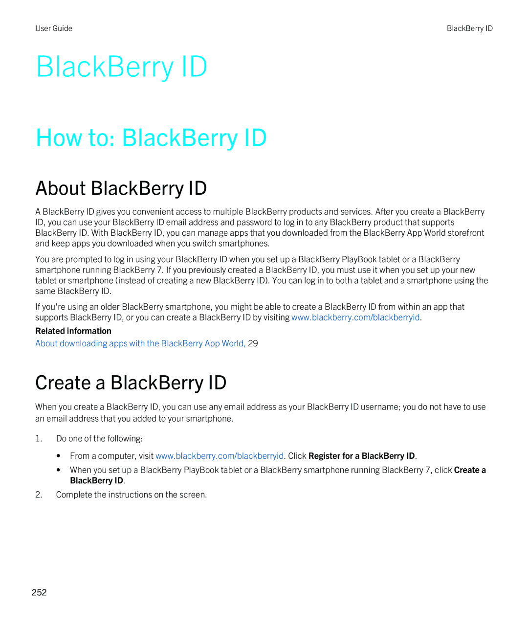 Blackberry 9790 manual How to BlackBerry ID, Create a BlackBerry ID 