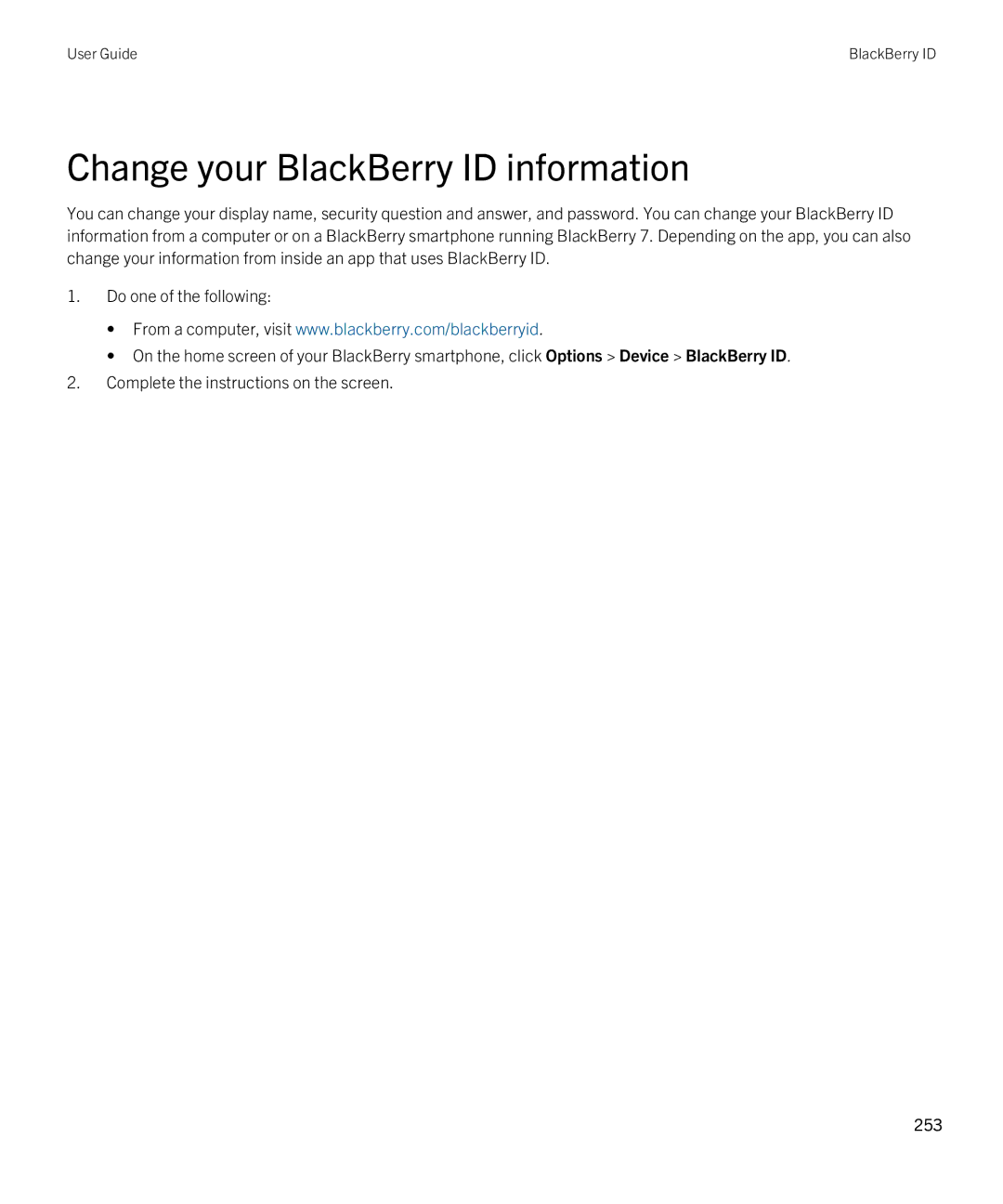 Blackberry 9790 manual Change your BlackBerry ID information 