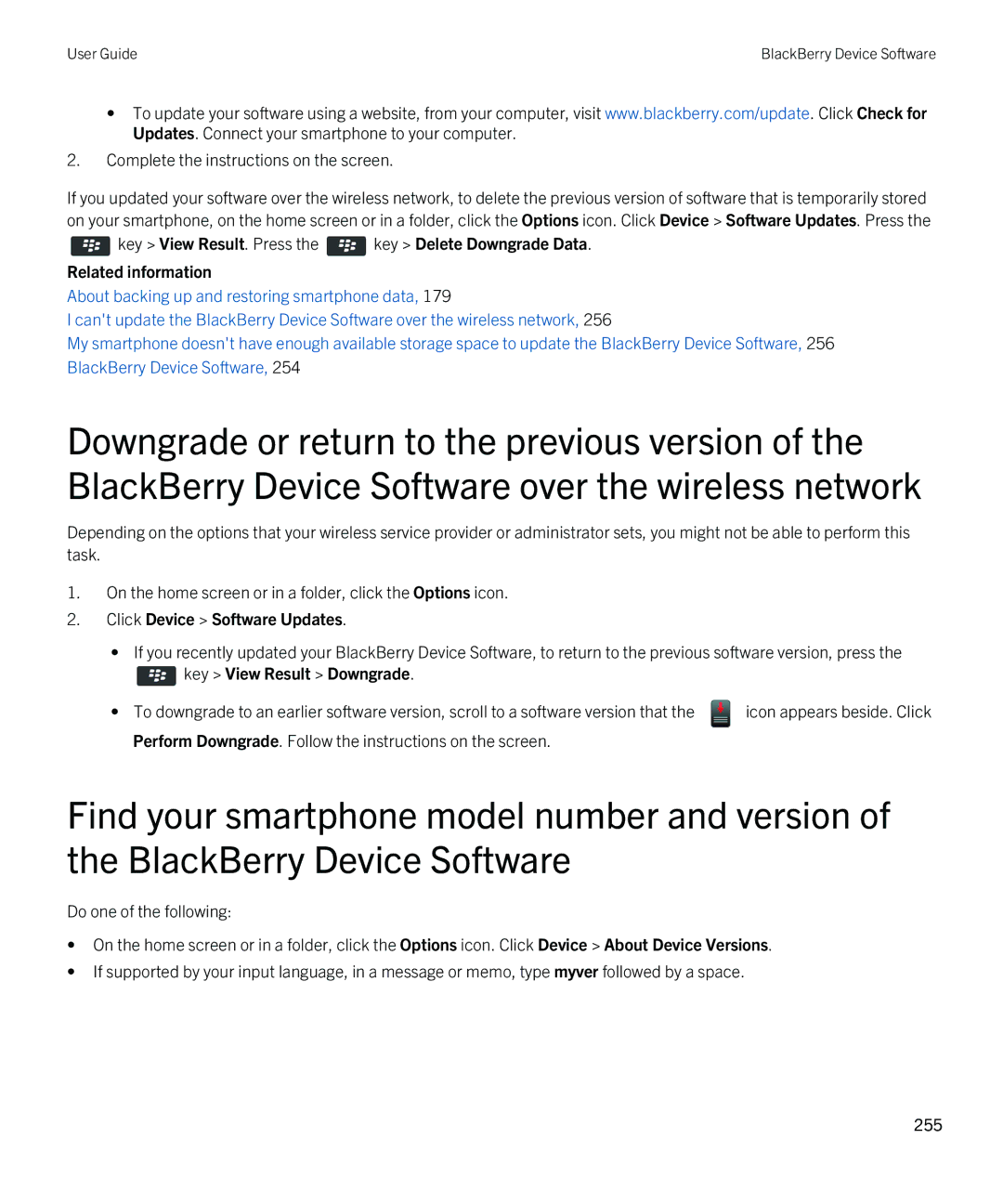 Blackberry 9790 manual Click Device Software Updates, Key View Result Downgrade 