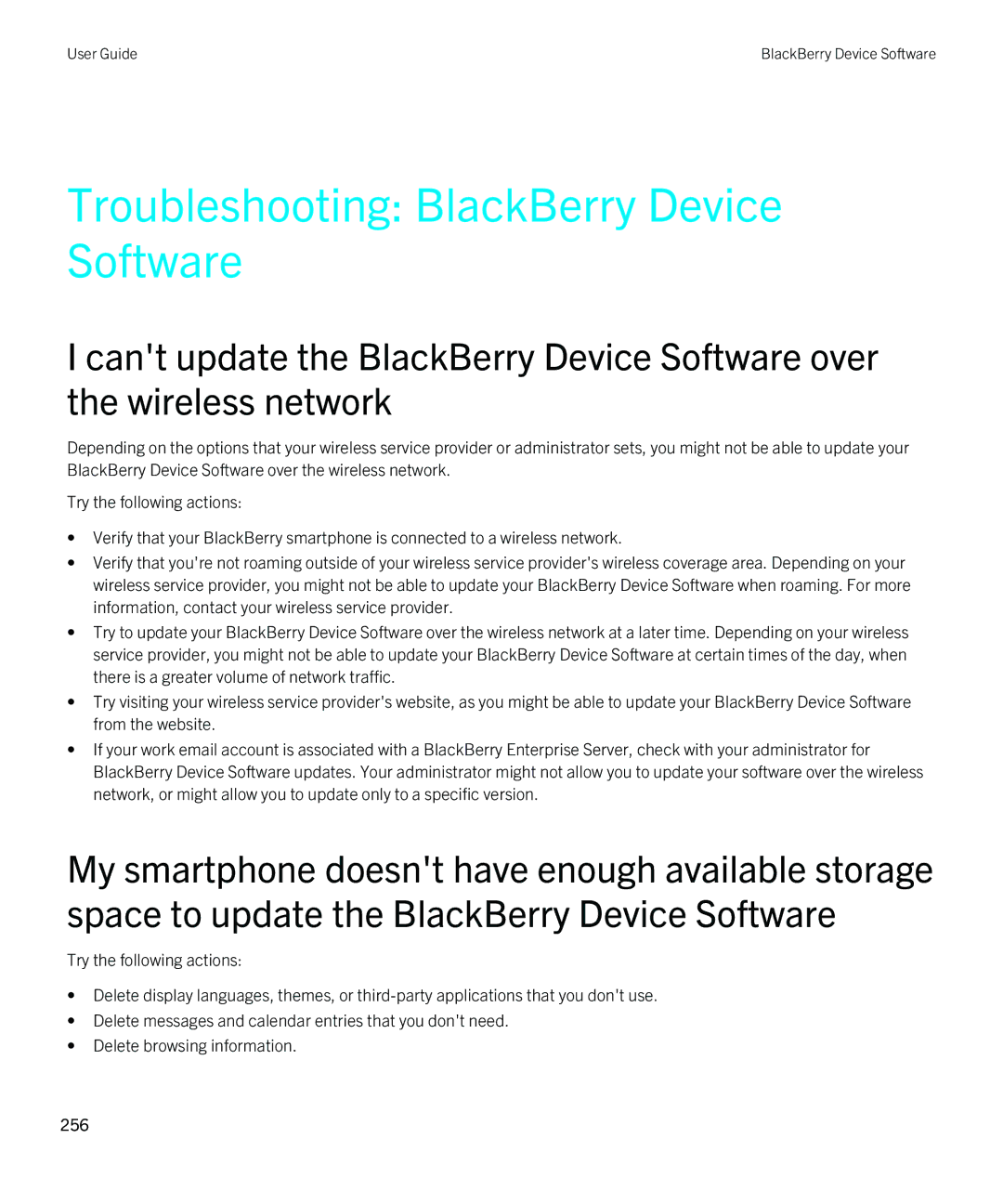 Blackberry 9790 manual Troubleshooting BlackBerry Device Software 