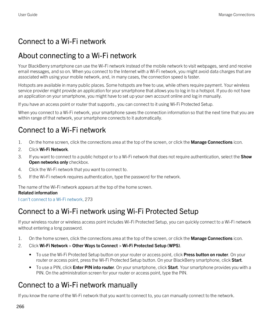 Blackberry 9790 Connect to a Wi-Fi network using Wi-Fi Protected Setup, Connect to a Wi-Fi network manually 