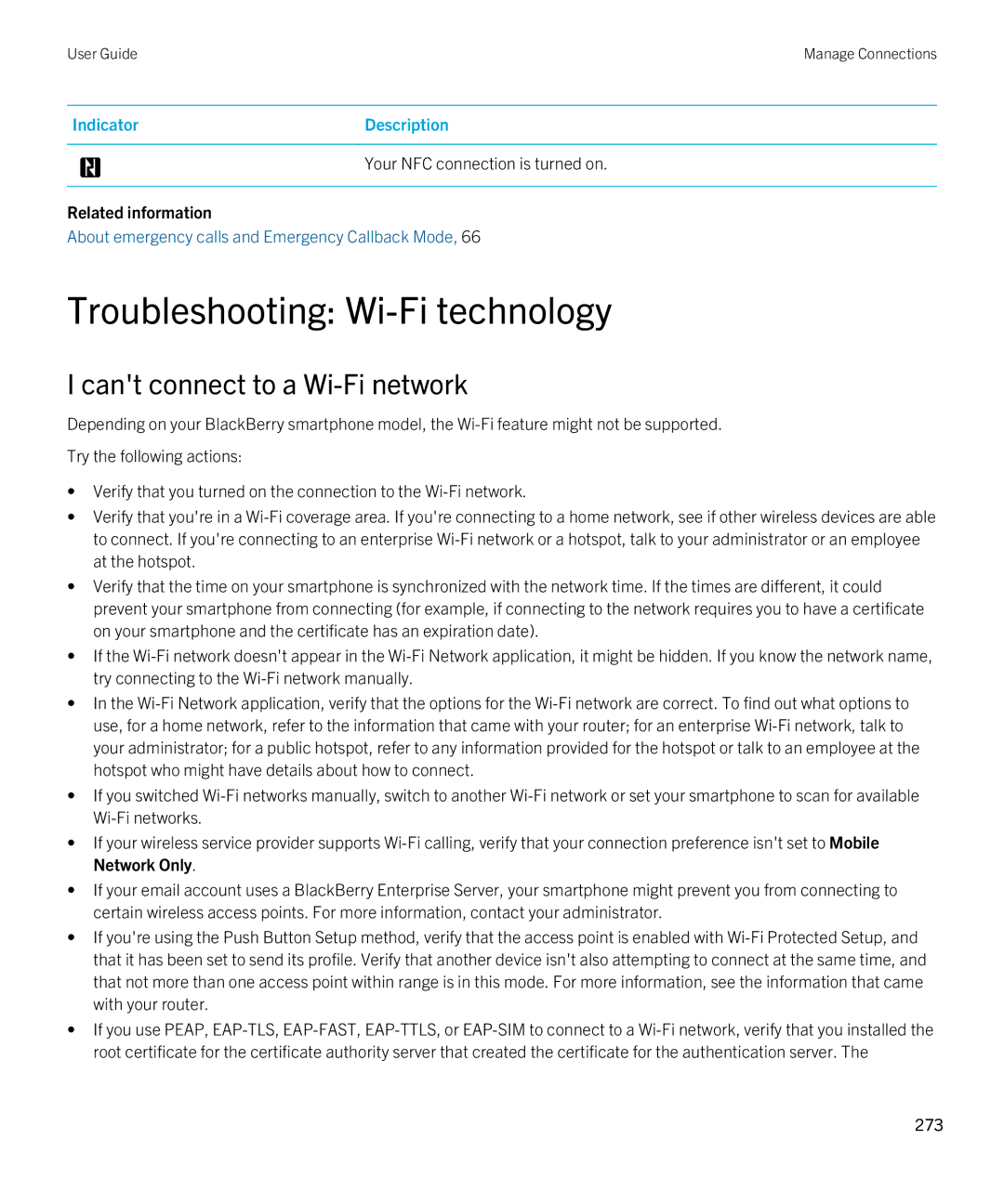 Blackberry 9790 manual Troubleshooting Wi-Fi technology, Cant connect to a Wi-Fi network 