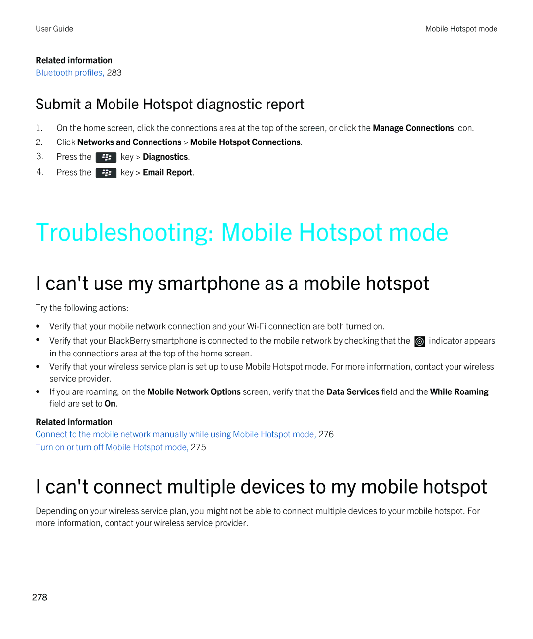 Blackberry 9790 manual Troubleshooting Mobile Hotspot mode, Cant use my smartphone as a mobile hotspot 