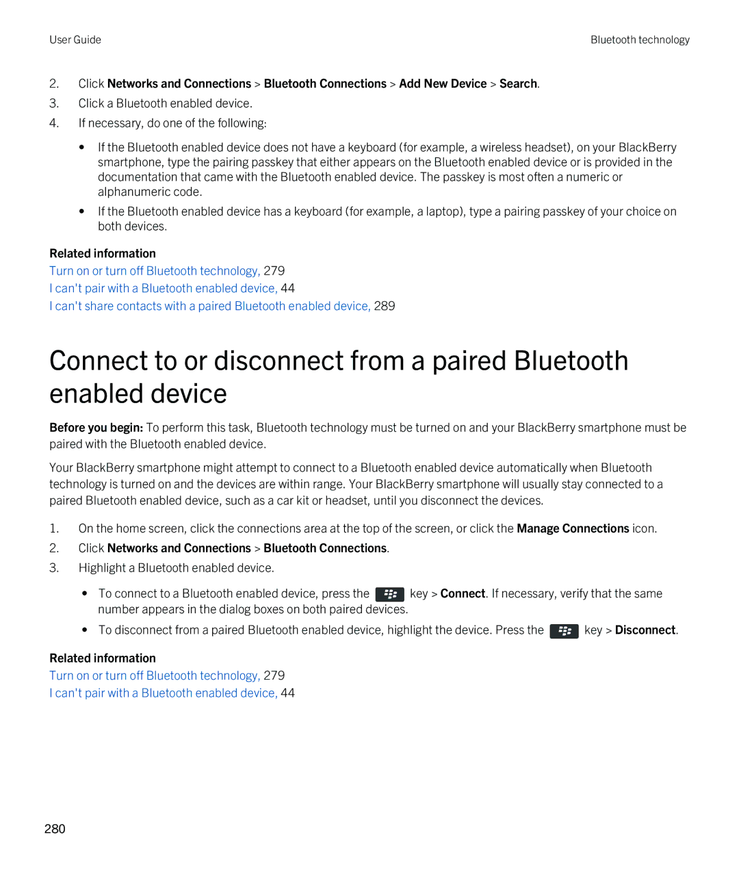 Blackberry 9790 manual Click Networks and Connections Bluetooth Connections 