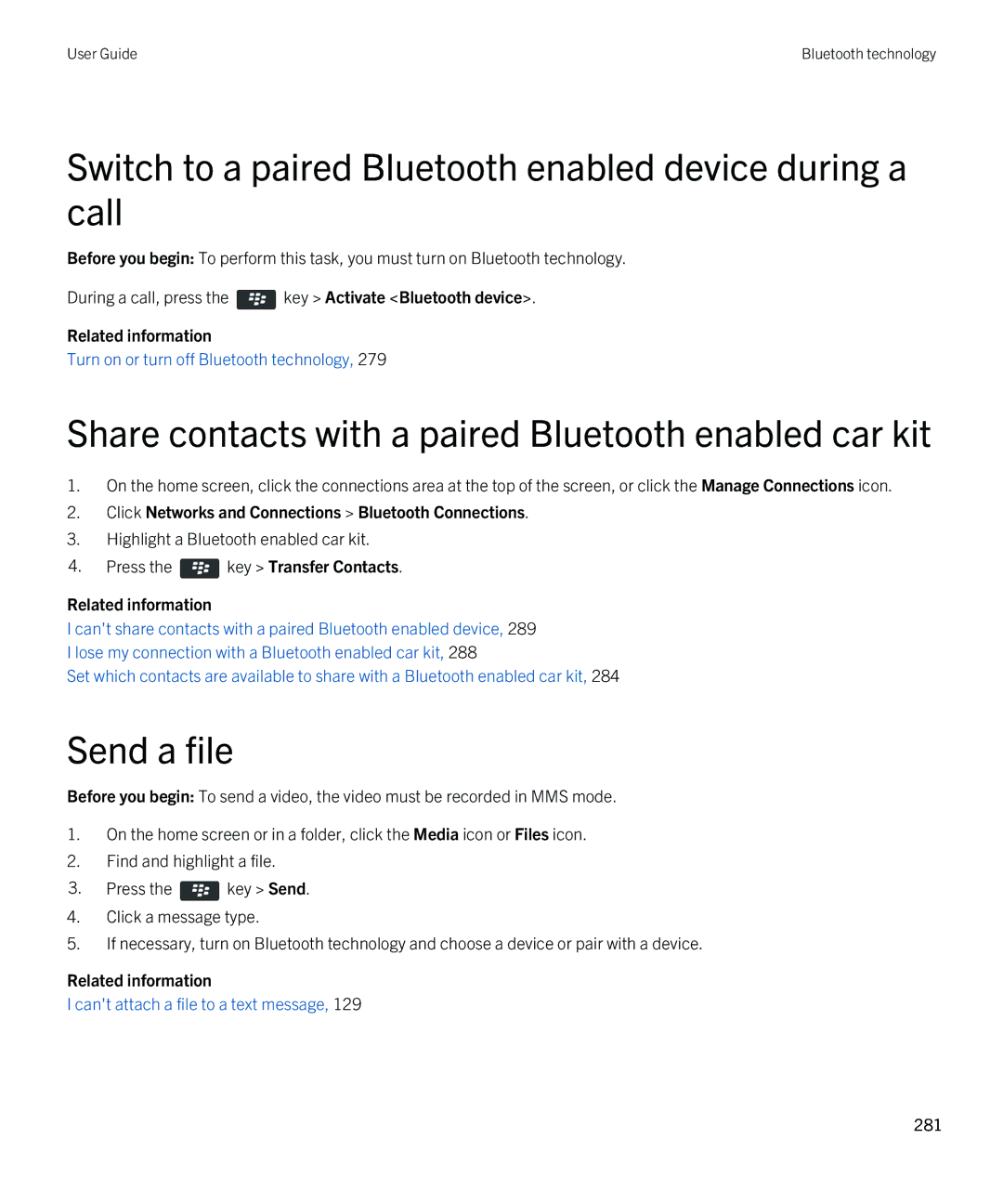 Blackberry 9790 manual Switch to a paired Bluetooth enabled device during a call, Send a file 