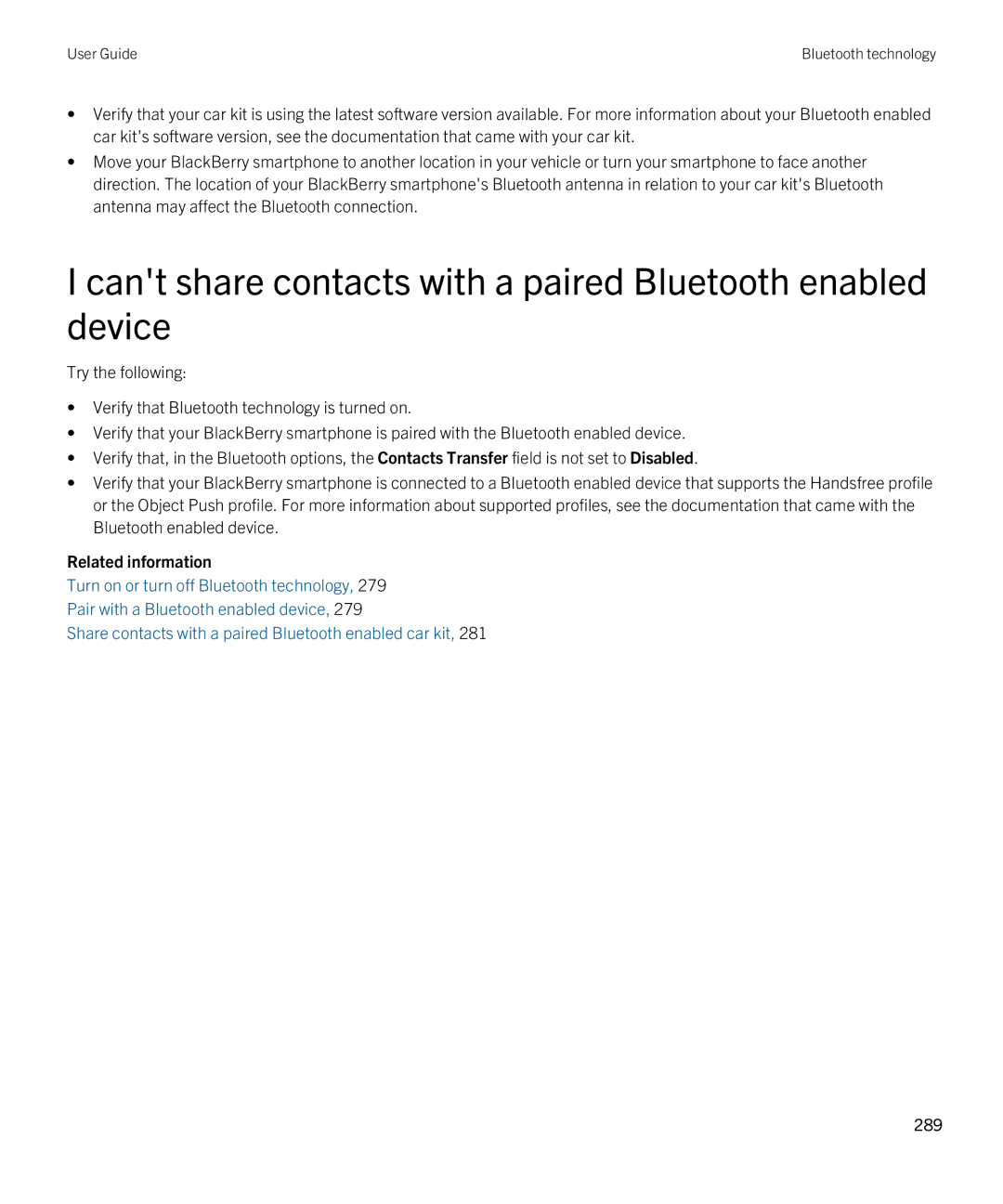 Blackberry 9790 manual Cant share contacts with a paired Bluetooth enabled device 