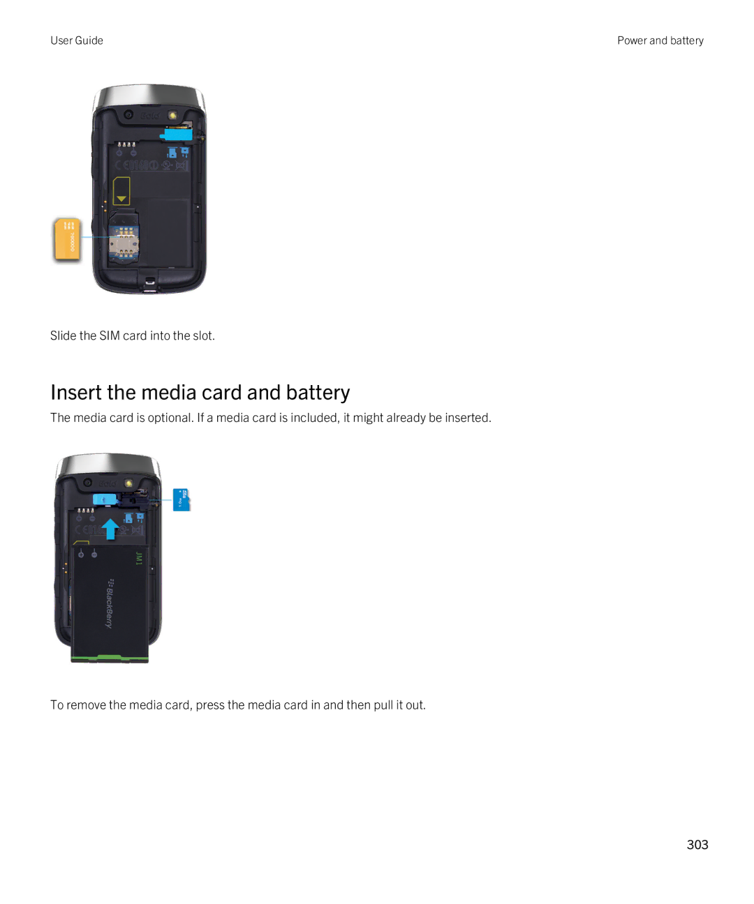 Blackberry 9790 manual Insert the media card and battery 