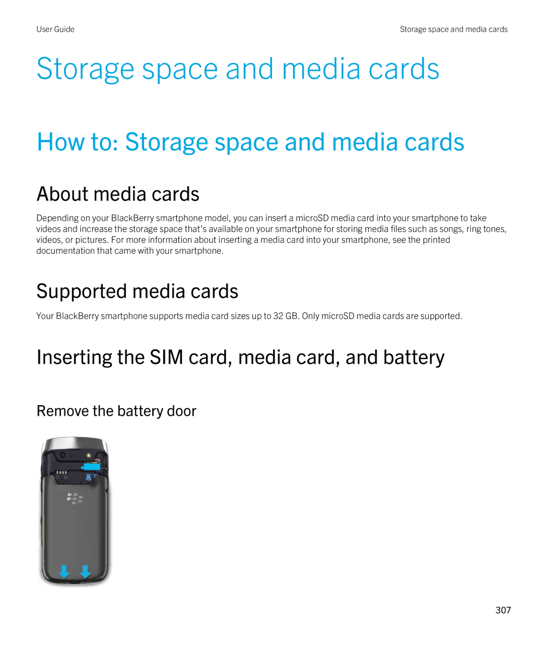 Blackberry 9790 manual How to Storage space and media cards, About media cards, Supported media cards 