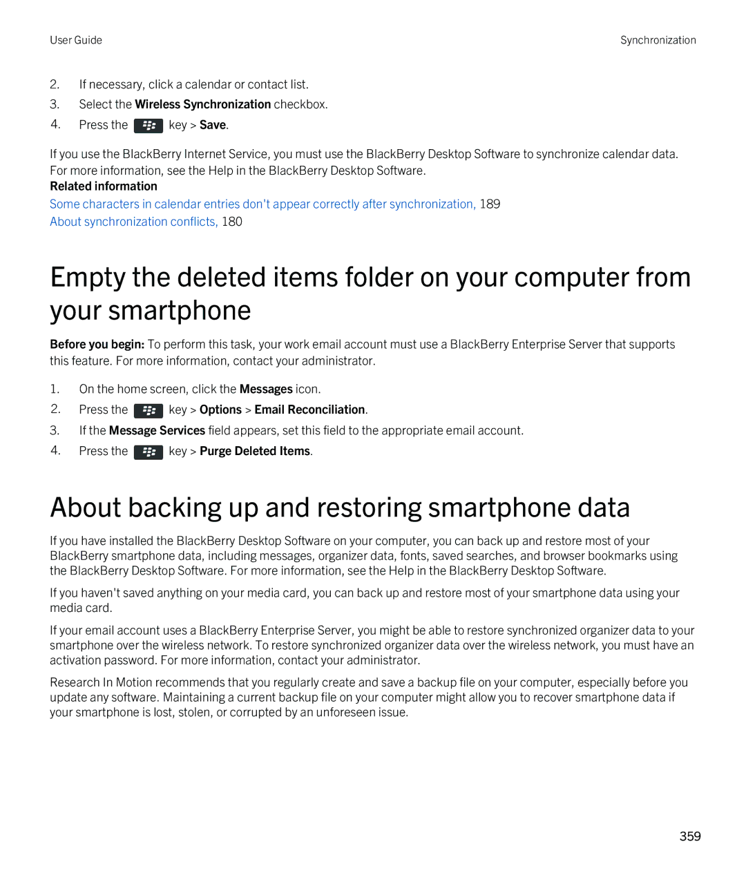 Blackberry 9790 manual About backing up and restoring smartphone data 